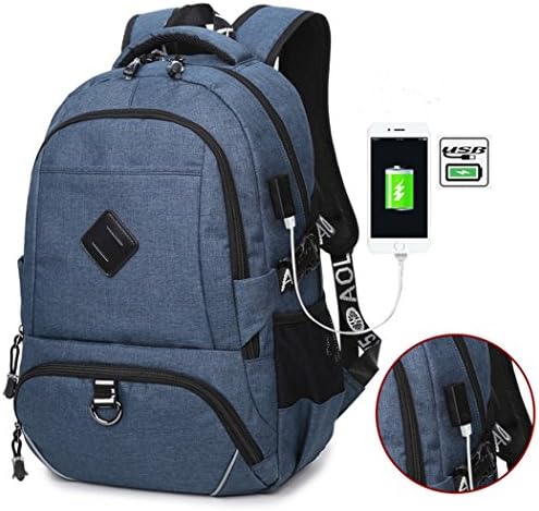 SZFAST USB Unisex Design Backpack Book Bags for School Backpack Casual Rucksack Daypack Oxford Canvas Laptop Fashion Man Backpacks (18inch, Blue)