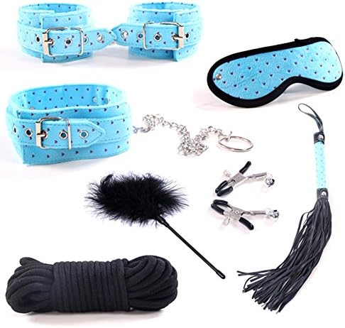 Catata 7pcs Soft Velveteen Heart Pu Leather Cosplay Emo Gothic Costume Set (Blue)