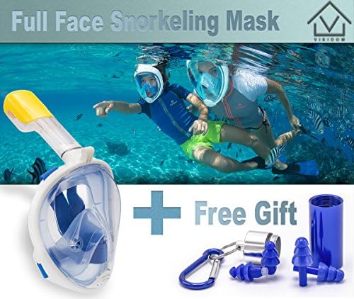 Full Face Snorkel Mask with Gift Earplugs. 180° Panoramic View, Leak proof, Adjustable Head Straps, Longer Snorkel, Anti Fog.