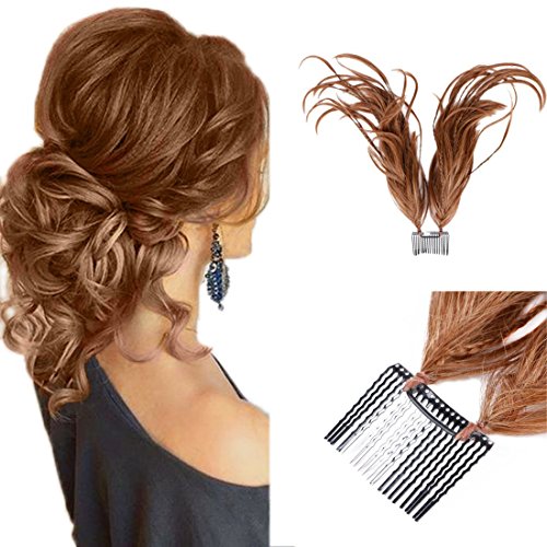 Queentas 15inch Ladies Short Wired Updo Extension Messy Bun Hair Piece Hair Extensions Hair Feather Bun Ponytail Hairpiece (S-22)