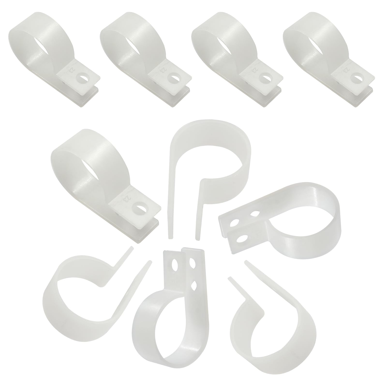 Cjueiom 20Pcs 25mm R-Type Cable Clip Wire Clamp, Nylon R-type Clamp Organizer Cord Clips Fit Cable Dia 21-25mm, White Cable Clamp Cord Fastener Clips for Wire Management