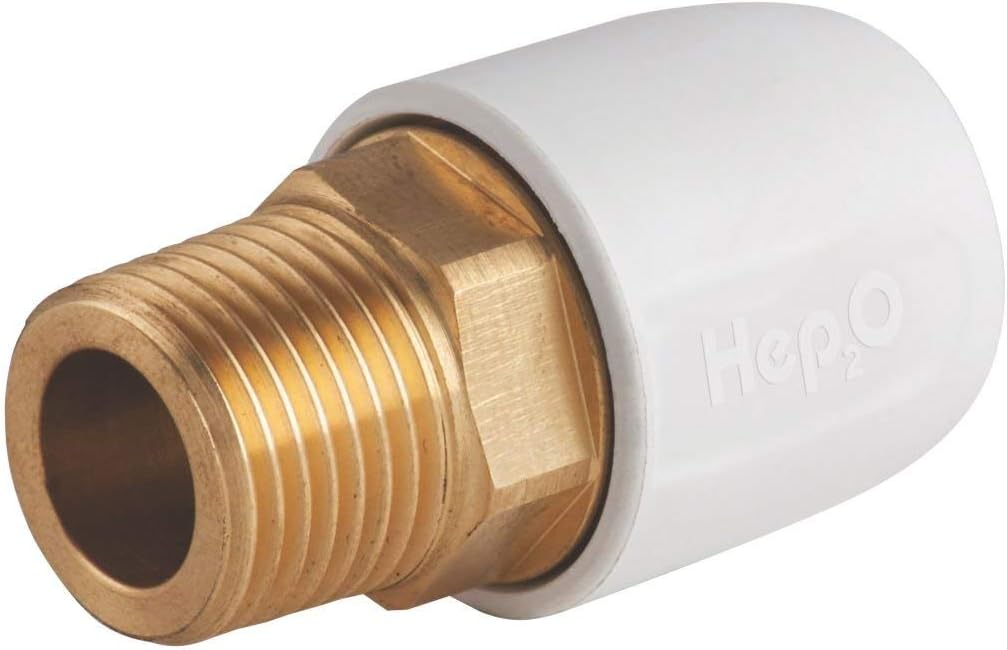 Hep2O 15mm x 1/2 Inch Male Adaptor - Pack of 2, White, Pipe Size - 15mm