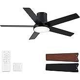 Realmate 52 Inch Ceiling Fans with Lights and Remote, Flush Mount Black Ceiling Fan for Bedroom Living Room Indoor/Outdoor, Quiet 6 Speed Reversible DC Motor, 3CCT, Dual Color 5 Blades, ETL Listed