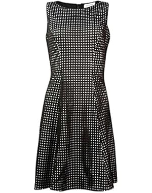 Calvin Klein Women's Belted Laser-Cut Scuba A-Line Dress