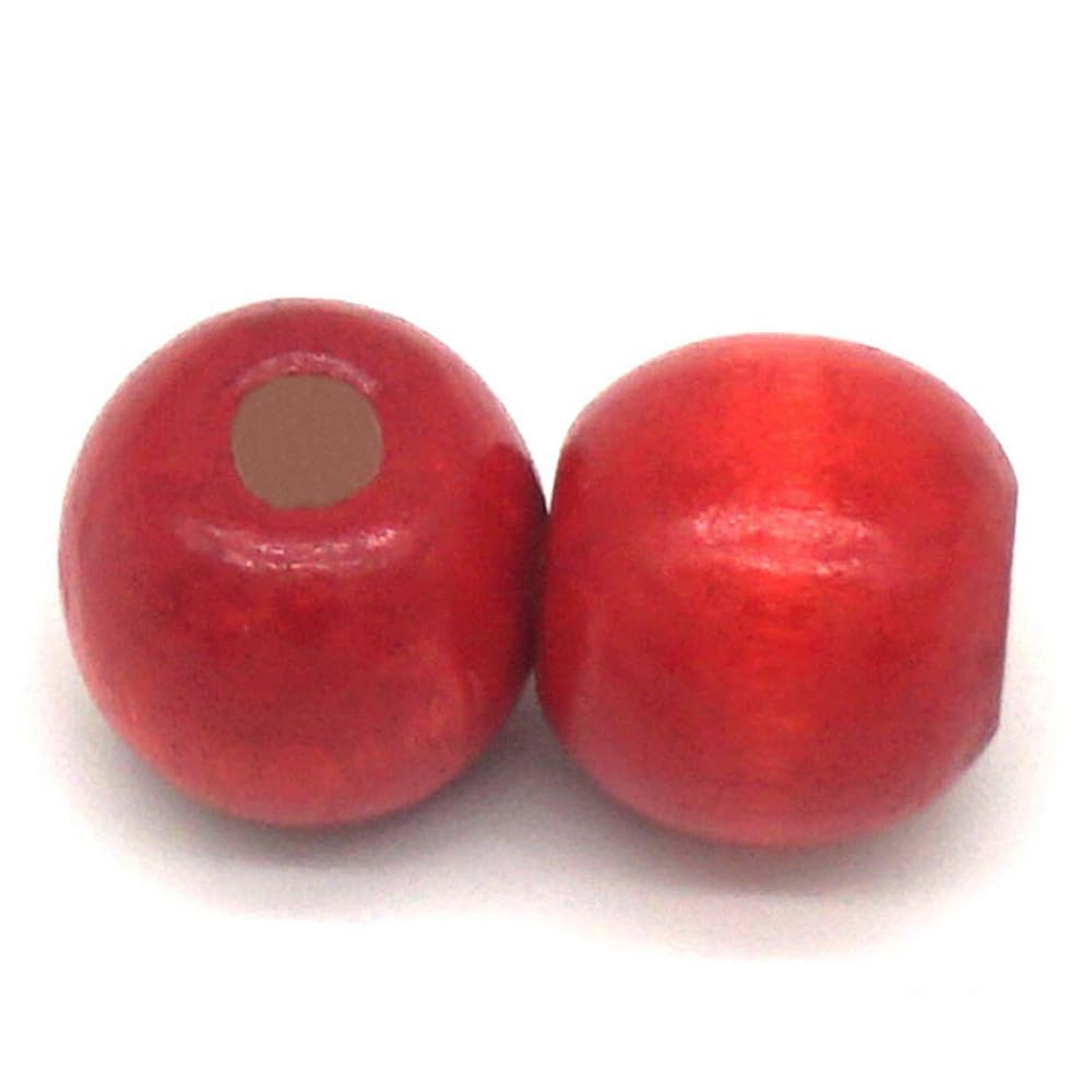 Pack of 300 Natural Red Round Wooden Beads for Threading, Wooden Craft Beads for DIY Handmade Macrame Decor Accessories Jewellery Making Bracelet Necklace Craft 11 x 12 mm Hole Diameter 3.5 mm