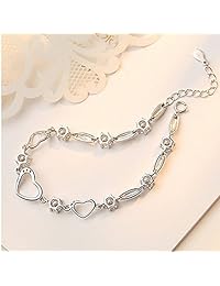 Pulseras de plata esterlina ajustables a la mano con corazón para mujer. Pulseras de cristal auténtico para regalar el día de la Madre.