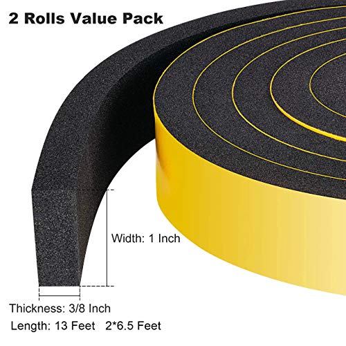 Fowong Adhesive Foam Tape 2 Rolls, 1" W X 3/8" T X 6.5' L, Door Weather