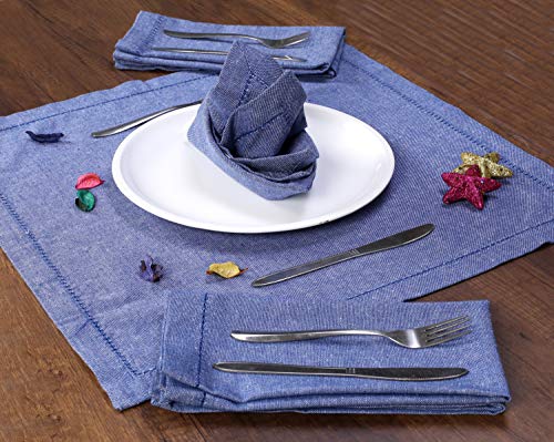 Ramanta Home 12-Pack 100% Hemstitched Cotton Dinner Napkin Oversized 20x20 - Chambray Cloth Napkin Soft Absorbent Comfortable for Events and Daily Use - Blue - Thumbnail 3