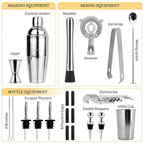 Duerer Barkeeper Kit mit Ständer, 23-teiliges Cocktail Shaker Set mit stilvollem Bambusständer, perfektem Home Bar Tool… – Bild 4