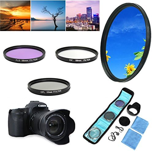 58mm UV FLD CPL Circular Polarizing Filter Kit Set With Lens Hood For Canon Camera