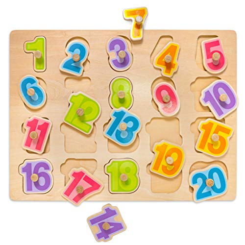 Bimi Boo Wooden Number Peg Puzzles for Toddlers 3 Years Old Classic