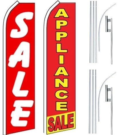 2 Windless Swooper Feather Banner Flags Appliance Sale Pole