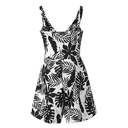 Sunhusing Women's Sexy Halter Lace-Up Chest Bow Knotted Rope Printed Jumpsuit Summer Casual Shorts Romper Black - Thumbnail 4
