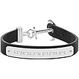 PAUL HEWITT Anchor Bracelet Signum Coordinates - Leather Bracelet for Men (Black), Men's Bracelet with Anchor Jewelry Made of Stainless Steel (Silver), Genuine Mens Leather Bracelet