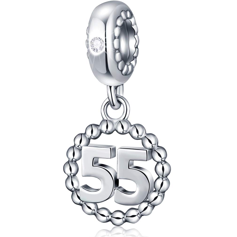 55 Number Charms, S925 Sterling Silver Pendant Charm fits Pandora Charm Bracelets/Necklace/European Snake Chain, Dangle Beads 55th Anniversary 55 Years Birthday Gifts for Mother/Women/Girls