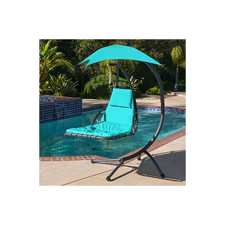 Best Choice Products Outdoor Hanging Curved Steel Chaise Lounge Chair Swing w/Builtin Pillow