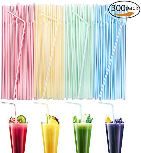 300 Pack Flexible Plastic Drinking Straws, BPA-Free Colorful Bendable Disposable Straws for Party Supplies(10 Inch Long)