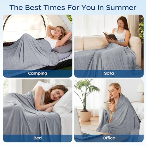 Esvyit Cooling Blanket, Summer Cooling Blanket, Q-Max > 0.4, Lightweight and Breathable Cooling Blanket for Children and Adults, Ideal for Bed and Sofa (200 x 220 cm)