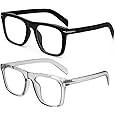 NIDOVIX Trendy Square Blue Light Blocking Glasses for Men Women, Fashion Frame Non-prescription Computer Glasses (Black+Transparent Grey)