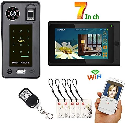 TONGTONG 7 inch Video Doorbell Wired Wifi Fingerprint IC Card Video Door Phone Doorbell Intercom System with Door Access Control System with IR-cut Cam