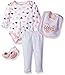 BON BEBE Baby Girls' 4 Piece Pant Set with Booties and Bib Bodysuit, Love Me Pink, 3-6 Months