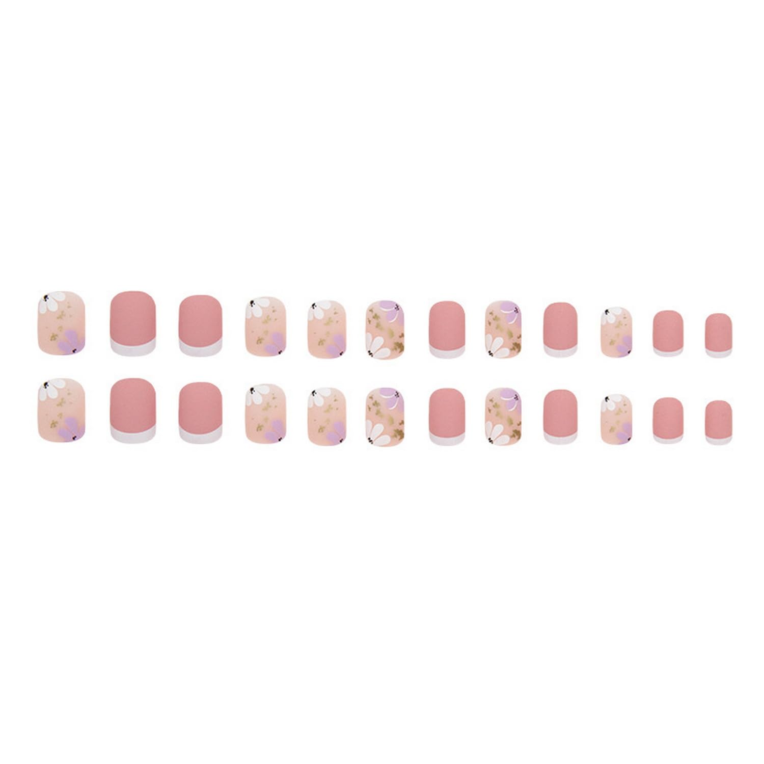 French Tip Press on Nails Short Petite Fake Nails Square Matte False Nails with Flower Designs Acrylic Nails Cute Extra Short Pink Glue on Nails Reusable Artificial Stick on Nails for Women Girls - Image 6