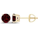 14K Gold Plated 925 Sterling Silver Hypoallergenic 5mm Round Genuine Birthstone Solitaire Screwback Stud Earrings