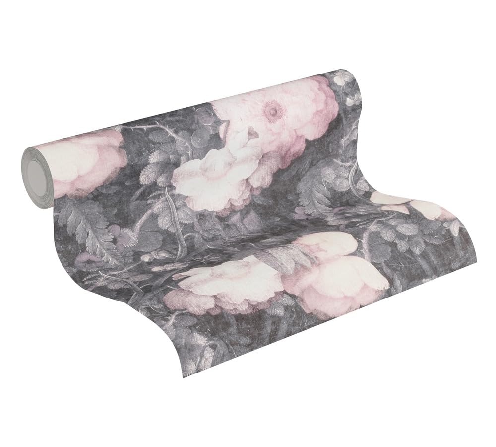 Livingwalls Floral Wallpaper Metropolitan Stories Non-Woven Anke & Daan - Amsterdam 10.05 m x 0.53 m Grey Pink Black Made in Germany 369212 36921-2