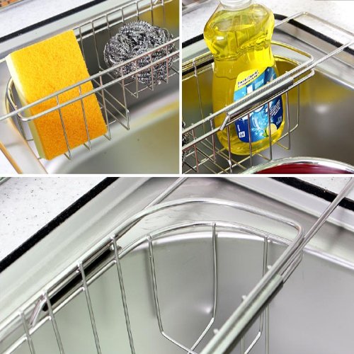 Expandable Scrubber Caddy Holder Organizer Rack Stainless steel for Scrub Brushes,Soap,Dishwashing Liquid Drainer Rack