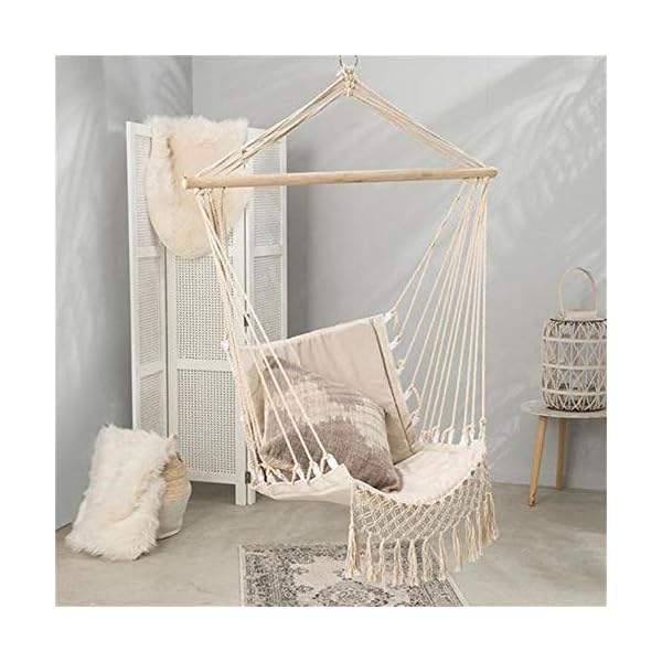 HI SUYI Makramee Deckenstuhl Bohemian Hängesessel Hängematte Loungesessel freistehend mit Holzstange für Innen Außen… – Bild 4