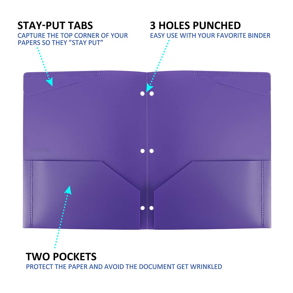 Plastic Folders 6PCS Heavy Duty Plastic Folders with Pockets Letter Size Assorted Colors for School Work and Home 2 Pocket Plastic Folders