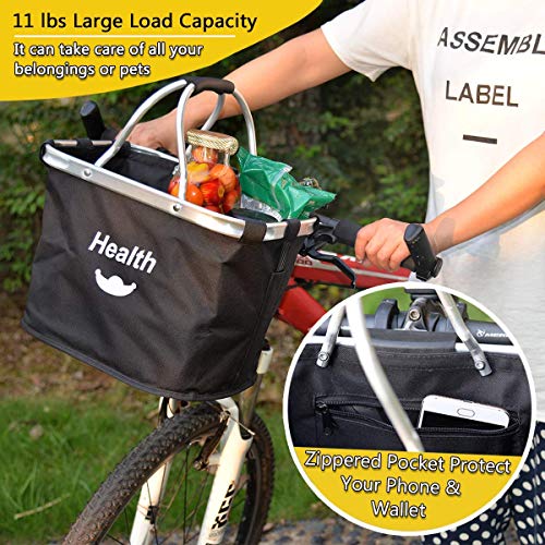 MattiSam Bicycle Basket, Folding Bike Basket Front Handlebar Bag for Cruiser, Women, Dog Carrying | Detachable - 5KG Load Capacity | with Phone Pouch, Aluminum Frame, 600D Water Resistant Oxford Cloth - Thumbnail 2