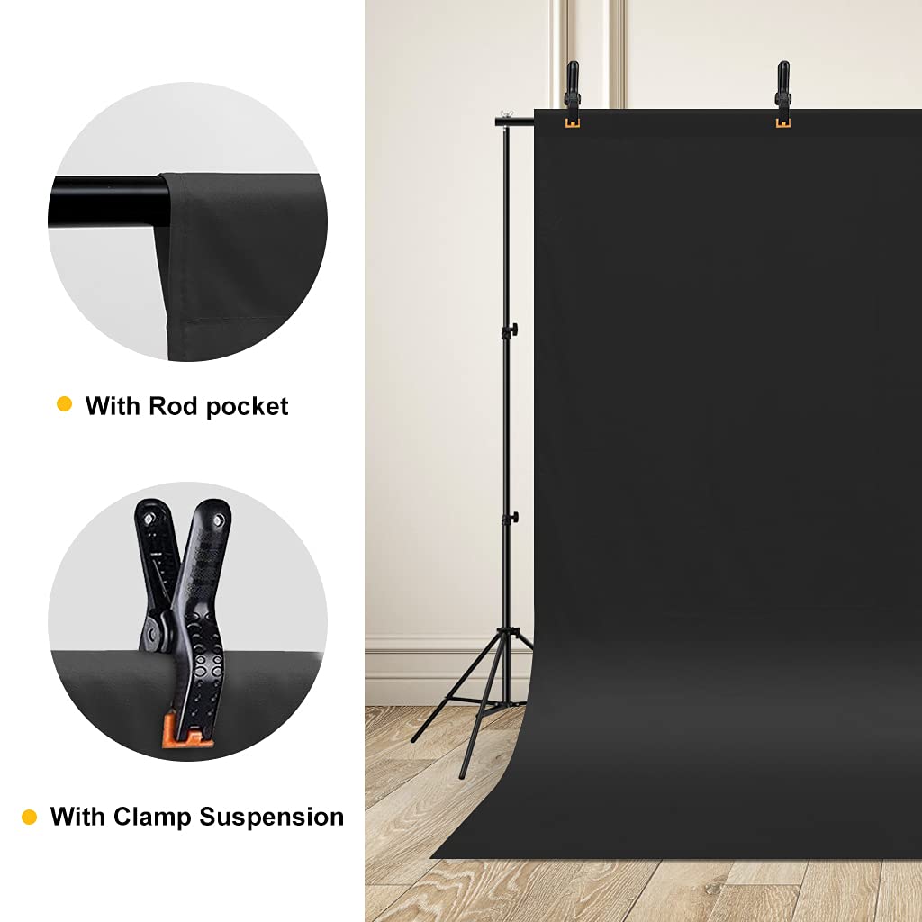 KATE 10x20ft Black Backdrop for Photography, Black Photo Booth Backdrop Collapsible Black Screen Curtain with 3 Spring Clamps for Photoshoot, Party and Video