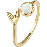 MUSTHAVE 18K Yellow Gold Plated Leaf Opal Ring, White Opal Ring, Adjustable Size, Stacking Ring