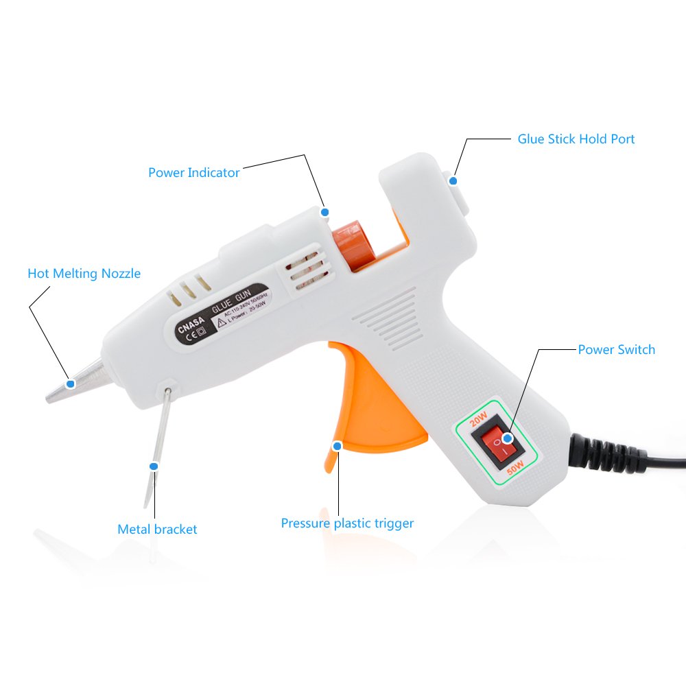 Glue Gun with Sticks-CNASA 20/50W Hot Glue Gun 7mm with 30pcs Melt Glue Sticks for DIY Craft Projects and Repair Kit