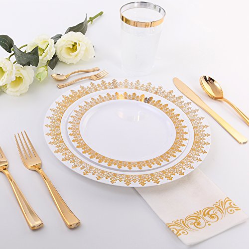 120 Pieces Gold Plastic Silverware Disposable Flatware Set Heavy Duty Plastic Cutlery