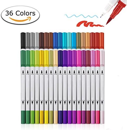 Bullet Journal Art Marker, Water Color Dual Tip Brush Marker Pens 0.4mm Fine liners &amp; Brush Tip Drawing Paintbrush Highlighters for Adult Coloring Books,Sketching,Manga (36 colors)