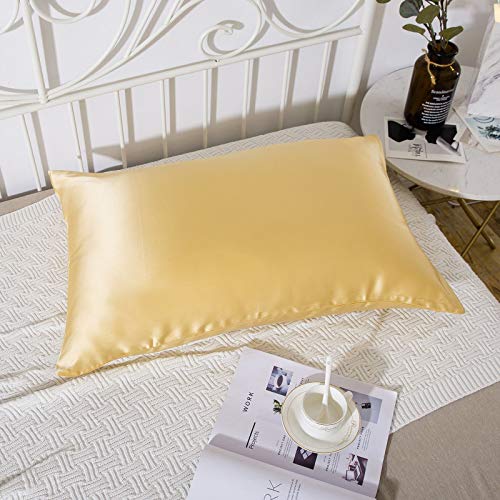 SLPBABY 100% Natural Pure Silk Pillowcase for Hair and Skin, Both Side 19 Momme Silk, Luxury Smooth Satin Pillowcase Cover with Hidden Zipper (Standard(20''x26''), Gold) - Thumbnail 7