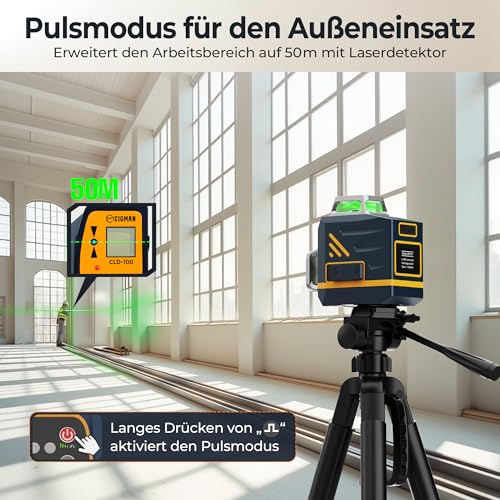 Cross Line Laser, CIGMAN 3 x 360 Degrees Green Self-Levelling Laser Spirit Level, Construction Laser Cross Laser Line Laser up to 30 Hours with Rechargeable Lithium Battery for Indoor Construction Site