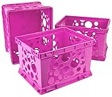 Storex Large Storage and Transport File Crate, 17.25 x 14.25 x 10.5 Inches, Pink, Case of 3 (61557U03C)