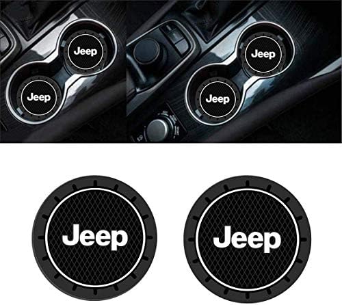 2PCS 2.75 Inch Tough Jeep Logo Vehicle Travel Auto Cup Holder Insert Anti Slip Coaster Can for Jeep Grand Cherokee Wrangler Compass Cherokee Renegade Patriot Grand Comander Decoration.