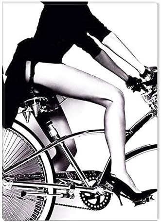 Inspirational Art Black and White Sexy Woman on the Bike Canvas Wall Art Abstract Picture Eco Light Framed Ready to Hang Artwork for Home Decoration