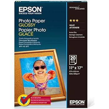 Epson S041156 Glossy Photo Paper, 52 lbs., Glossy, 11 x 17 (Pack of 20 Sheets)