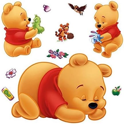 Wall Sticker Decal Sleeping Winnie The Pooh for Kids Bedroom Nursery Daycare and Kindergarten Mural Home Decor DIY Self Adhesive Removable