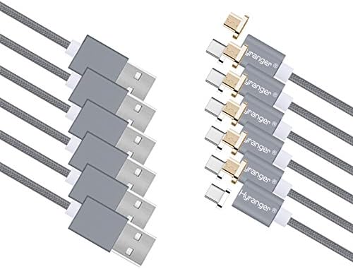 hyranger 6Packs[5th gen]Super Magnetic Charger Type-C and Micro USB connectors 2in1 Reversible Charging Cable 3Ft/1m Nylon braided Data Sync Cord USB-C+Micro USB Interface For Android(gray)