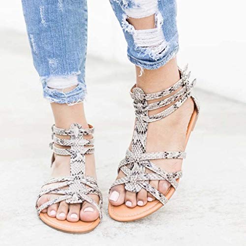 Women Summer Fashion Leopard Casual Shoes Gladiator Roman Sandals Balla Buckle Strap Flat Peep Toe Sandal Gray - Thumbnail 2