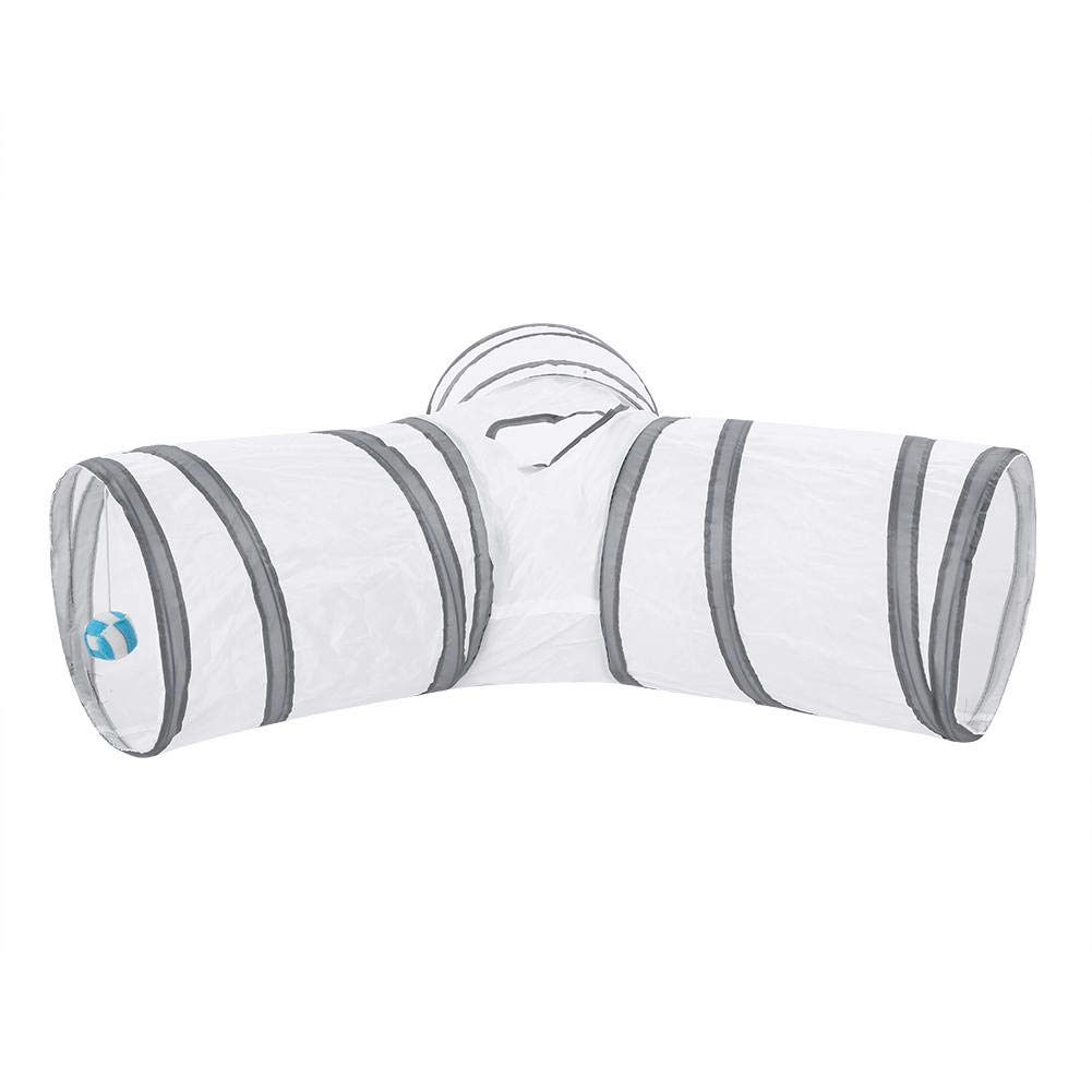 Collapsible Cat Tunnel 3 Way Pet Play Tube Interactive Indoor Training Toy for Rabbits Kittens Dogs White Fun Pet Playtime