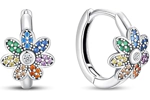 QIKAOLA 925 Sterling Silver Earrings for Women Hoop Earrings Colorful Earrings Cubic Zirconia Hypoallergenic Huggie Earrings