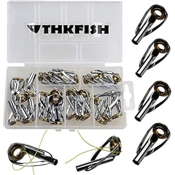 thkfish Fishing Rod Tip Repair Kit Heavy Duty Fishing Tip Tops Sliver Body Fishing Golden Ceramic Ring Sea Saltwater Fishing Rod Guides Tip Repair Kit 6Sizes 30pcs