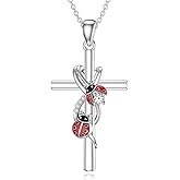 LWXIE Diamond Ladybug Necklace for Women 925 Sterling Silver Cross Ladybug Pendant Jewelry Gifts for Mom Wife Girlfriend Her